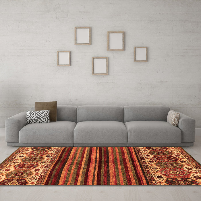 Machine Washable Abstract Orange Modern Area Rugs in a Living Room, wshabs599org