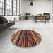 Round Machine Washable Abstract Saffron Red Rug in a Office, wshabs599