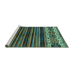 Sideview of Machine Washable Abstract Turquoise Modern Area Rugs, wshabs599turq