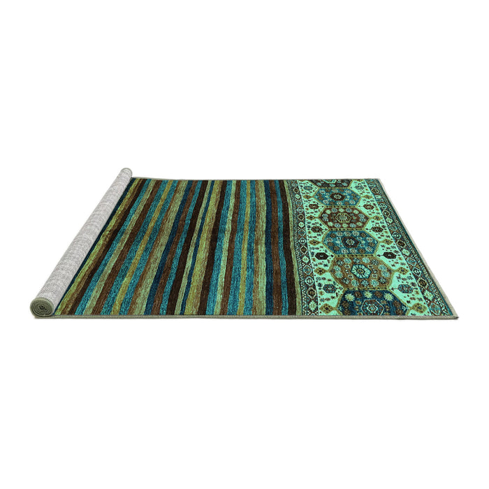 Sideview of Machine Washable Abstract Turquoise Modern Area Rugs, wshabs599turq