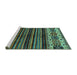 Sideview of Machine Washable Abstract Turquoise Modern Area Rugs, wshabs599turq