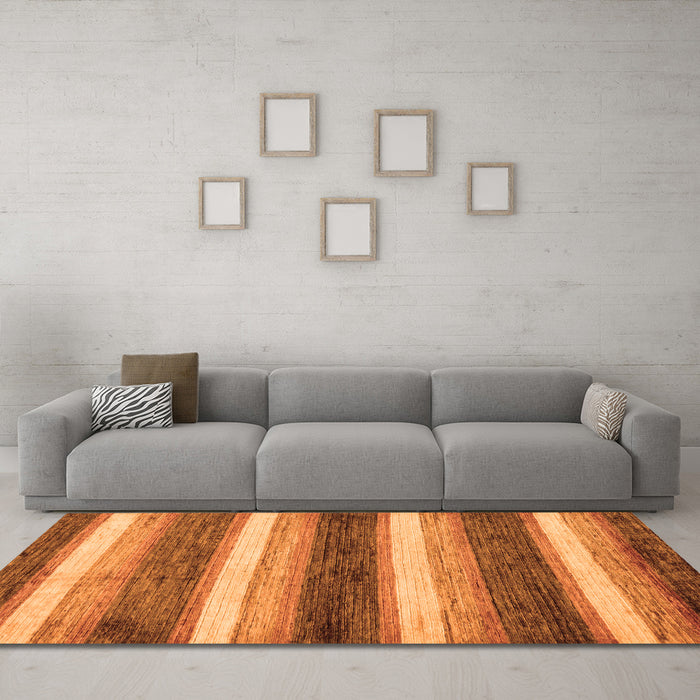 Machine Washable Abstract Orange Modern Area Rugs in a Living Room, wshabs59org