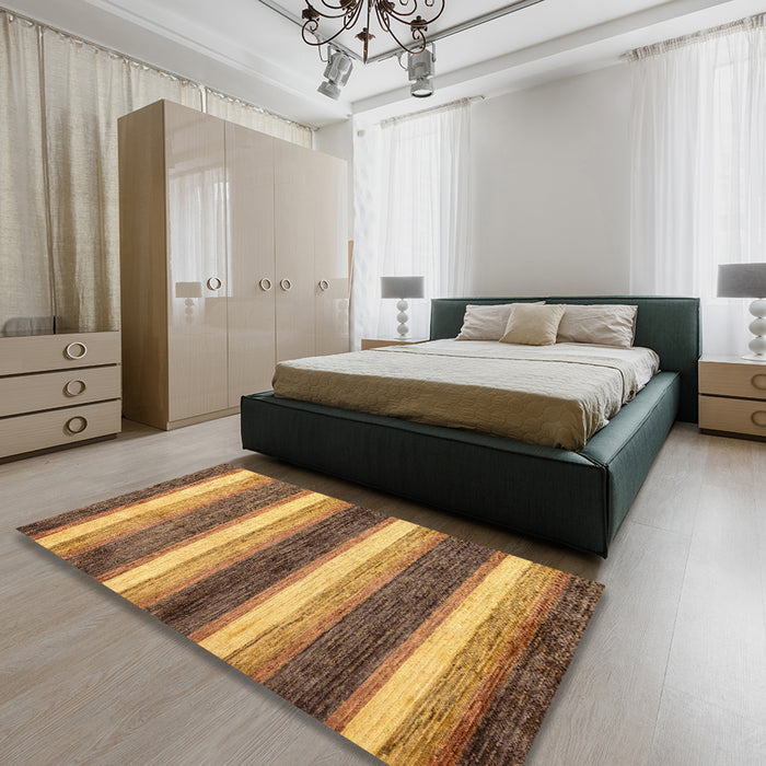 Abstract Saddle Brown Modern Rug in a Bedroom, abs59
