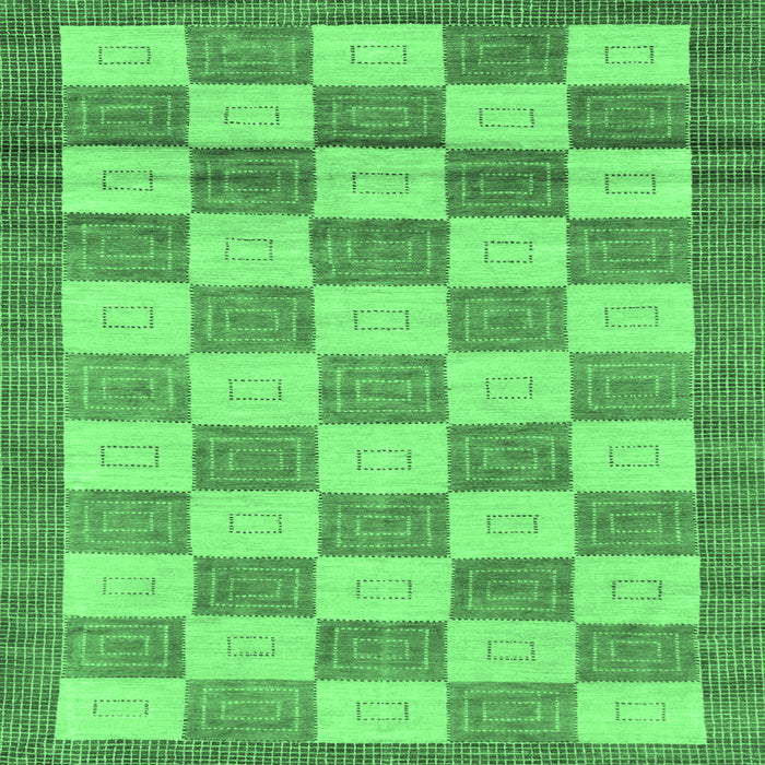 Square Machine Washable Checkered Emerald Green Modern Area Rugs, wshabs5emgrn