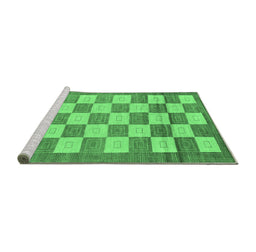 Sideview of Machine Washable Checkered Emerald Green Modern Area Rugs, wshabs5emgrn