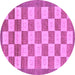 Round Machine Washable Checkered Purple Modern Area Rugs, wshabs5pur