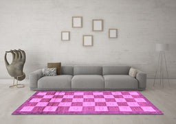 Machine Washable Checkered Purple Modern Area Rugs in a Living Room, wshabs5pur