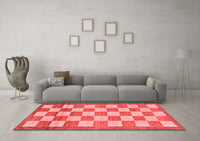 Machine Washable Checkered Red Modern Rug, wshabs5red