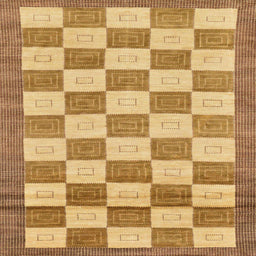 Square Abstract Orange Checkered Rug, abs5