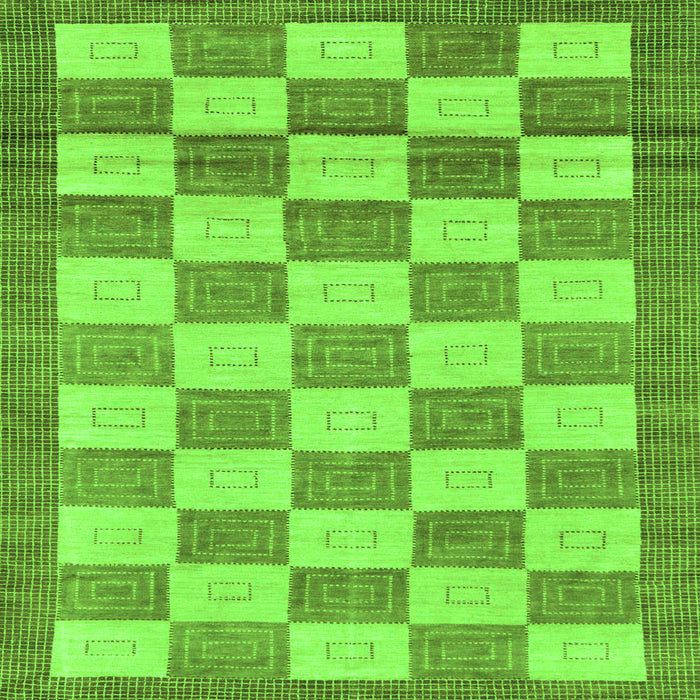 Square Machine Washable Checkered Green Modern Area Rugs, wshabs5grn