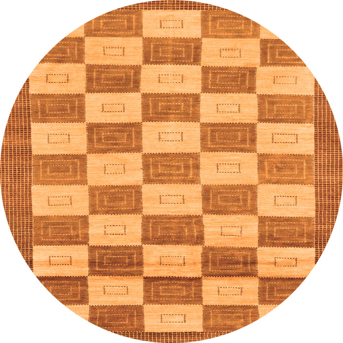 Round Machine Washable Checkered Orange Modern Area Rugs, wshabs5org