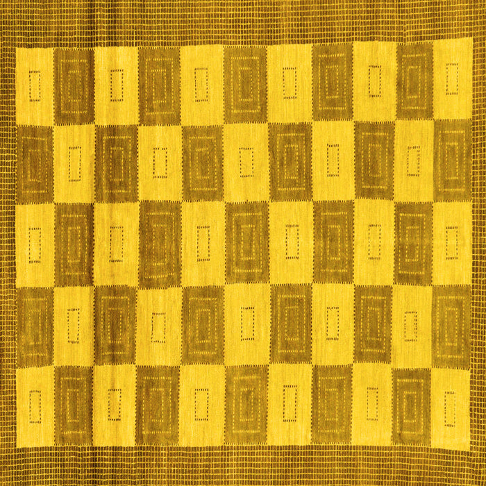 Square Machine Washable Checkered Yellow Modern Rug, wshabs5yw