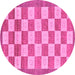 Round Checkered Pink Modern Rug, abs5pnk