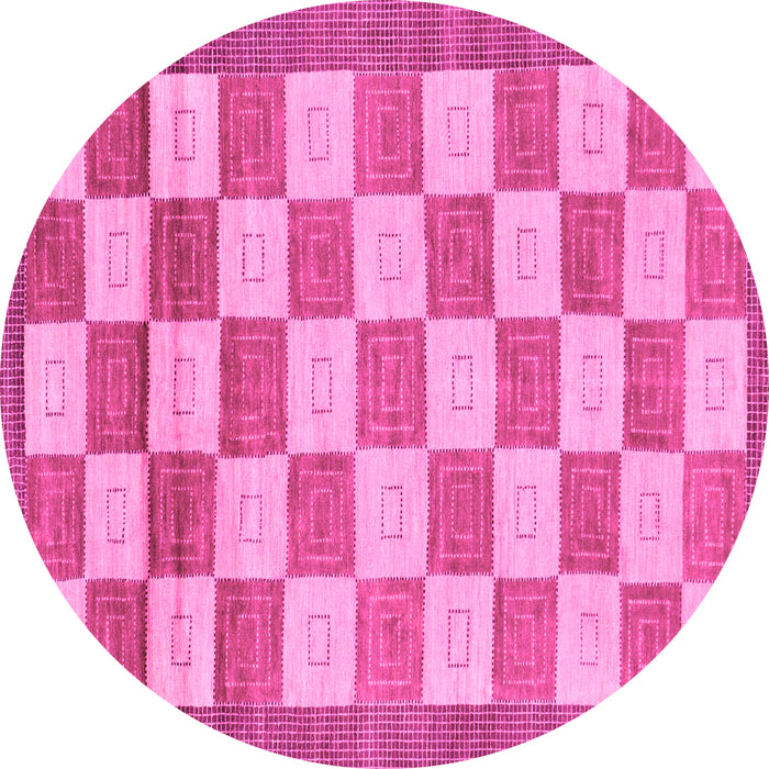 Round Machine Washable Checkered Pink Modern Rug, wshabs5pnk