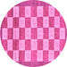 Round Machine Washable Checkered Pink Modern Rug, wshabs5pnk