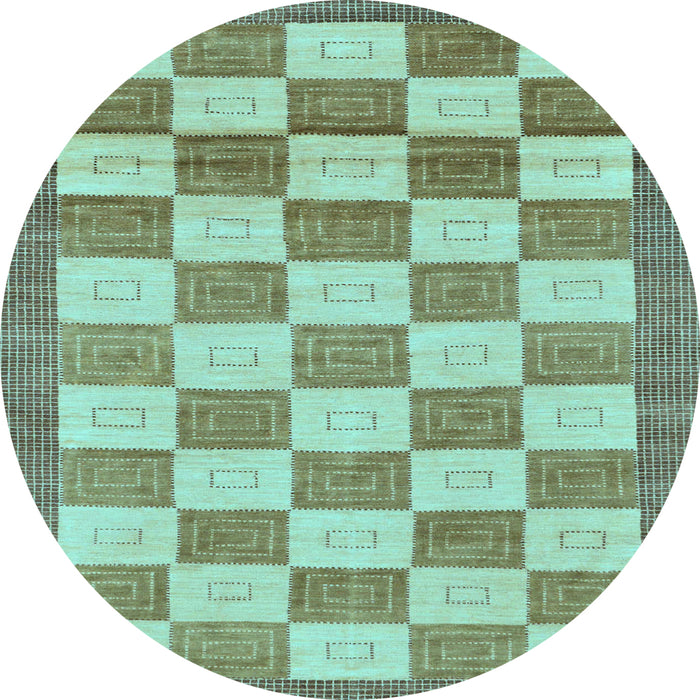 Round Machine Washable Checkered Light Blue Modern Rug, wshabs5lblu