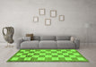 Machine Washable Checkered Green Modern Area Rugs in a Living Room,, wshabs5grn