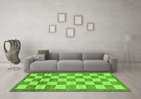 Machine Washable Checkered Green Modern Rug, wshabs5grn