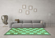 Machine Washable Checkered Turquoise Modern Area Rugs in a Living Room,, wshabs5turq