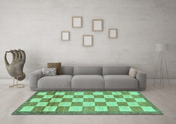 Machine Washable Checkered Turquoise Modern Area Rugs in a Living Room,, wshabs5turq