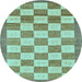 Round Checkered Light Blue Modern Rug, abs5lblu