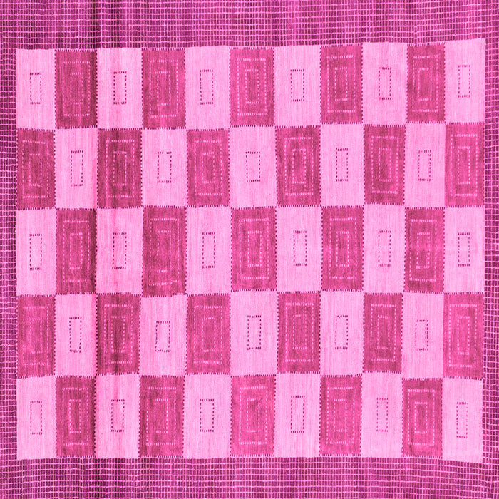Square Machine Washable Checkered Pink Modern Rug, wshabs5pnk