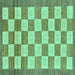 Square Machine Washable Checkered Turquoise Modern Area Rugs, wshabs5turq