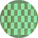 Round Checkered Turquoise Modern Rug, abs5turq