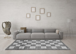 Machine Washable Checkered Gray Modern Rug in a Living Room,, wshabs5gry