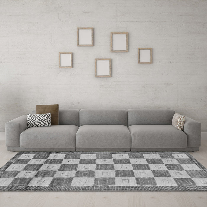 Machine Washable Checkered Gray Modern Rug in a Living Room,, wshabs5gry