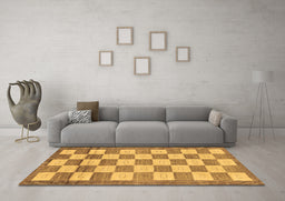 Machine Washable Checkered Brown Modern Rug in a Living Room,, wshabs5brn