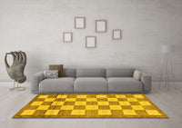 Machine Washable Checkered Yellow Modern Rug, wshabs5yw