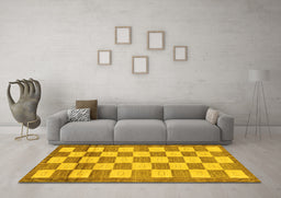 Machine Washable Checkered Yellow Modern Rug in a Living Room, wshabs5yw