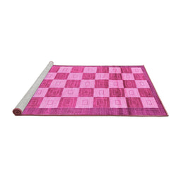 Sideview of Machine Washable Checkered Pink Modern Rug, wshabs5pnk
