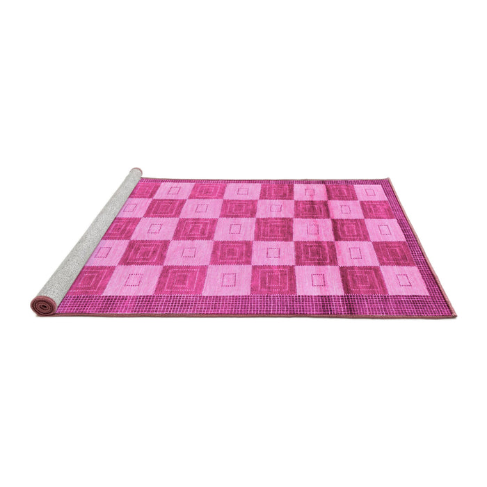 Sideview of Machine Washable Checkered Pink Modern Rug, wshabs5pnk