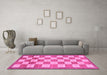 Machine Washable Checkered Pink Modern Rug in a Living Room, wshabs5pnk