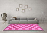 Machine Washable Checkered Pink Modern Rug, wshabs5pnk