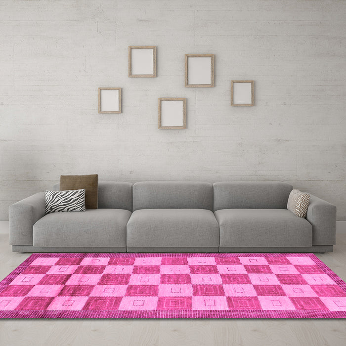 Machine Washable Checkered Pink Modern Rug in a Living Room, wshabs5pnk