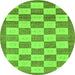 Round Machine Washable Checkered Green Modern Area Rugs, wshabs5grn