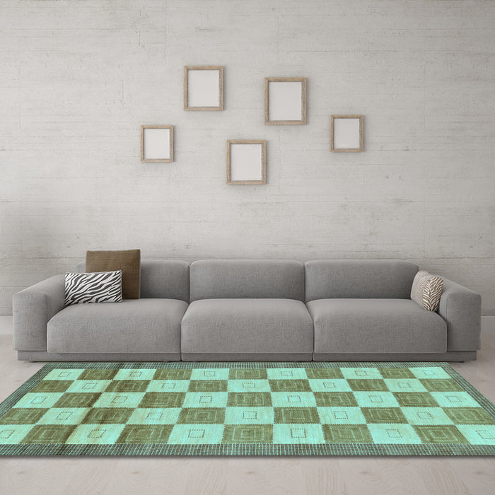 Machine Washable Checkered Light Blue Modern Rug in a Living Room, wshabs5lblu