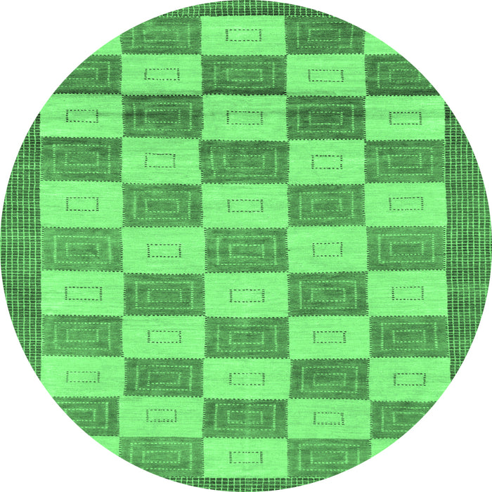 Round Machine Washable Checkered Emerald Green Modern Area Rugs, wshabs5emgrn