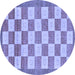 Round Machine Washable Checkered Blue Modern Rug, wshabs5blu