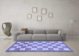 Machine Washable Checkered Blue Modern Rug in a Living Room, wshabs5blu