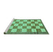Sideview of Machine Washable Checkered Turquoise Modern Area Rugs, wshabs5turq