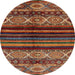 Round Machine Washable Abstract Saffron Red Rug, wshabs600