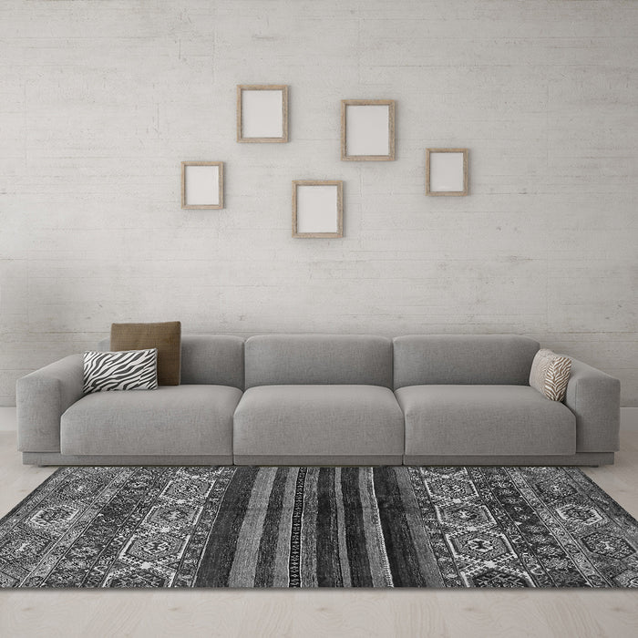 Machine Washable Abstract Gray Modern Rug in a Living Room,, wshabs600gry