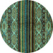 Round Abstract Turquoise Modern Rug, abs600turq