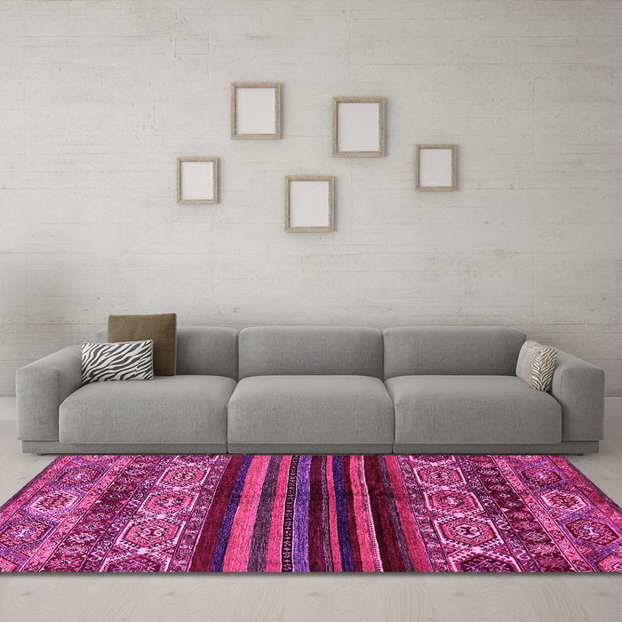 Machine Washable Abstract Pink Modern Rug in a Living Room, wshabs600pnk
