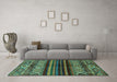 Machine Washable Abstract Turquoise Modern Area Rugs in a Living Room,, wshabs600turq