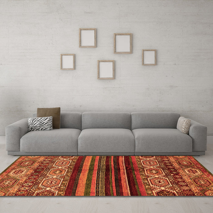 Machine Washable Abstract Orange Modern Area Rugs in a Living Room, wshabs600org